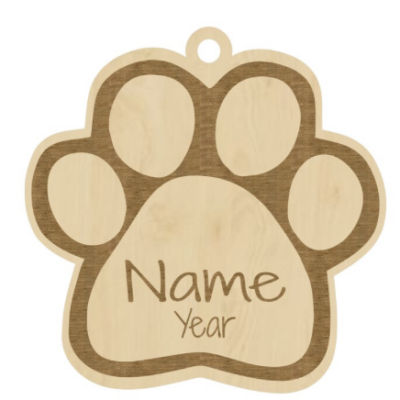 Personalized Dog Paw Ornament: Engraved Cherry Wood Pet Decoration